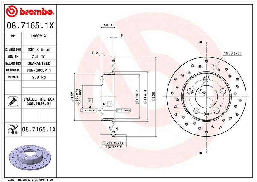 Audi VW Brembo Disc Brake Rotor - Rear (232mm) (Cross-Drilled)